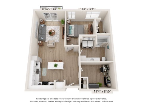 Floor plan for 1 bed, 1 bath, 906 sqft